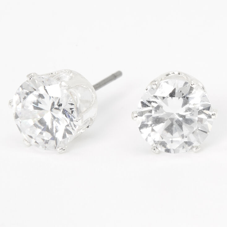 Silver Cubic Zirconia Round Stud Earrings - 8MM | Claire's US
