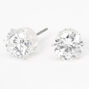 Silver Cubic Zirconia Round Stud Earrings - 8MM,