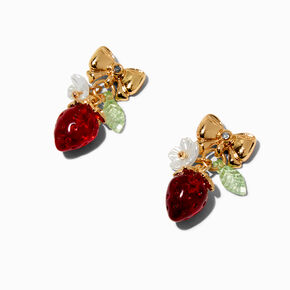 Gold-tone Bow Strawberry Drop Earrings,