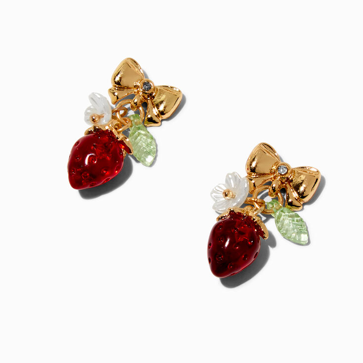 Gold-tone Bow Strawberry Drop Earrings,