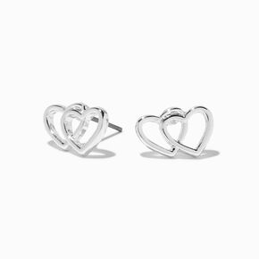 Silver-tone Double Heart Stud Earrings,