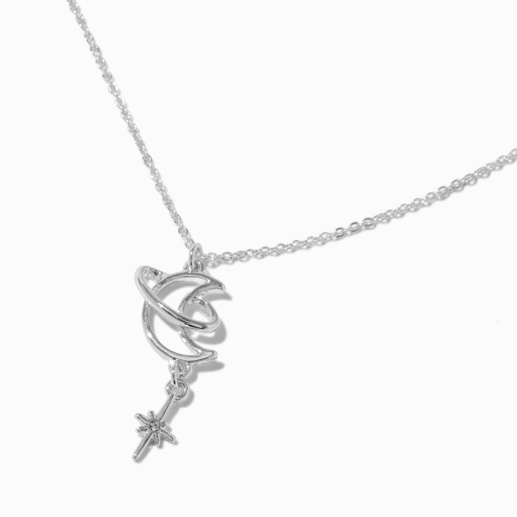 Silver-tone Saturn Moon Pendant Necklace,