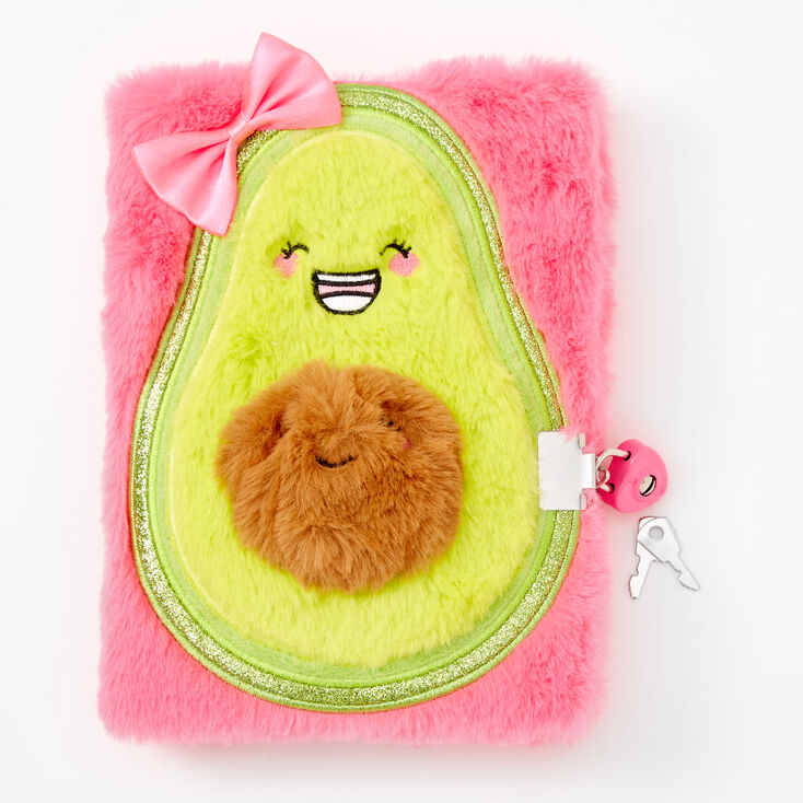 Smiling Avocado Furry Lock Diary - Pink,