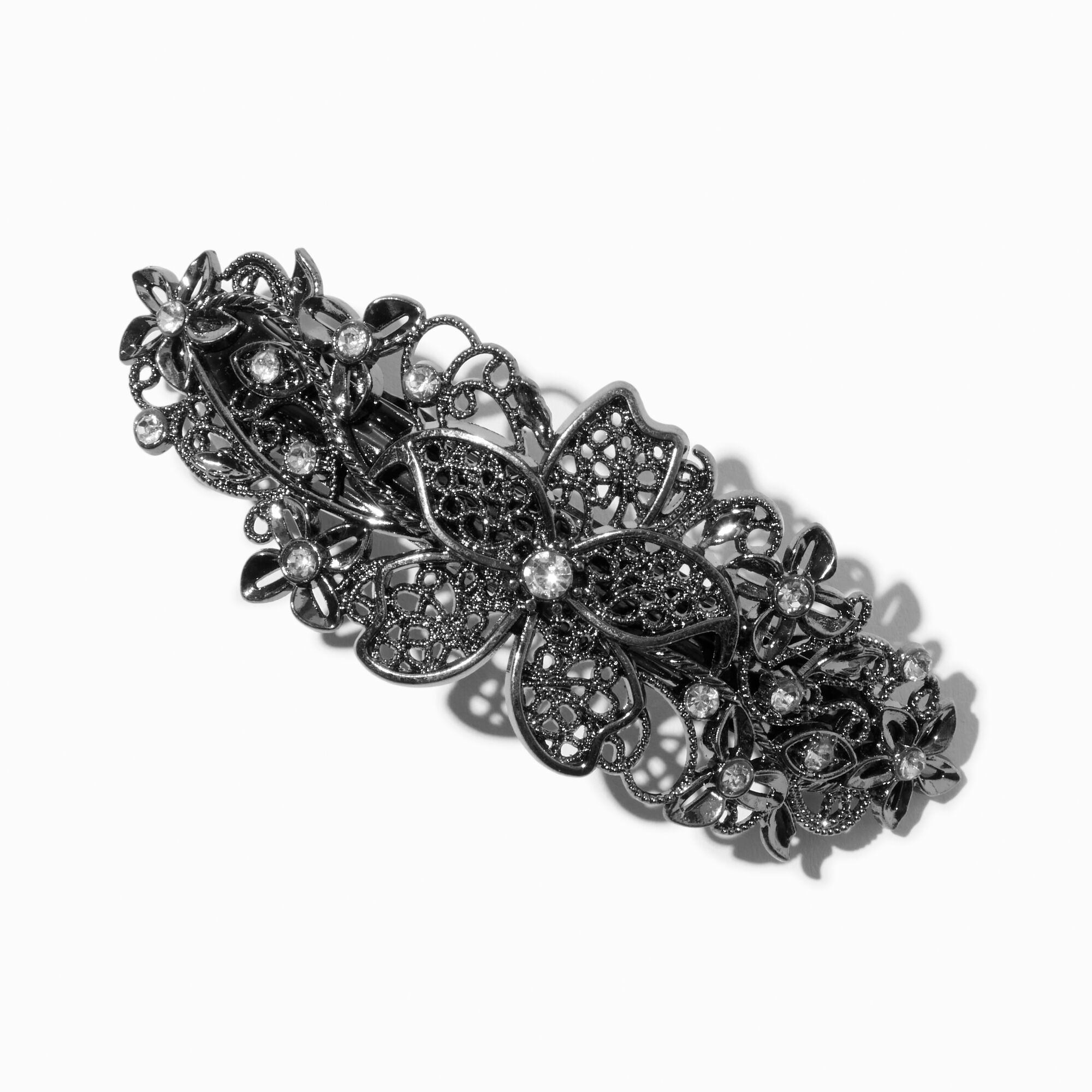 View Claires Hematite Filigree Flower Hair Barrette information