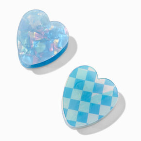 Blue Checkered Heart Hair Claws - 2 Pack,