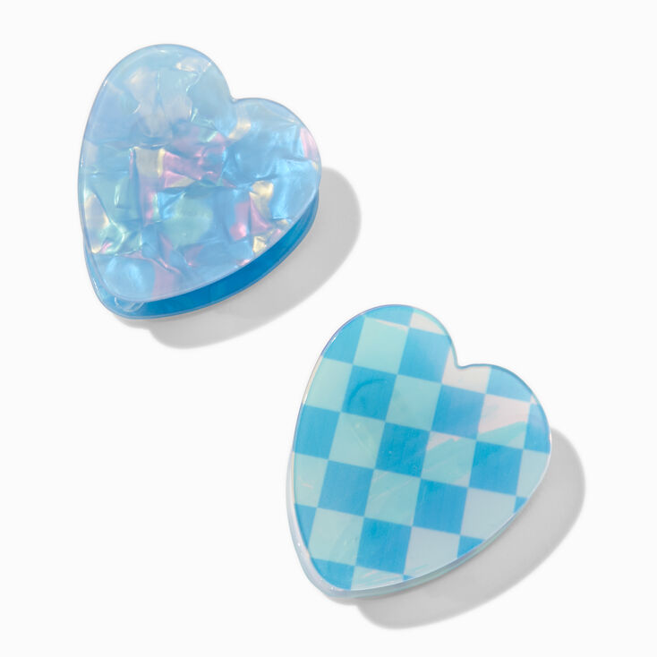 Blue Checkered Heart Hair Claws - 2 Pack,