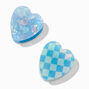 Blue Checkered Heart Hair Claws - 2 Pack,
