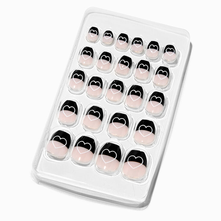 Faux ongles vegan autocollants ballerine moiti&eacute;s de c&oelig;ur noirs - Lot de 24,