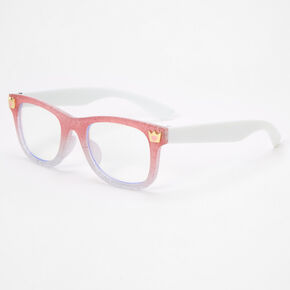 Claire&#39;s Club Solar Blue Light Reducing Retro Clear Lens Pink Glitter Frames,
