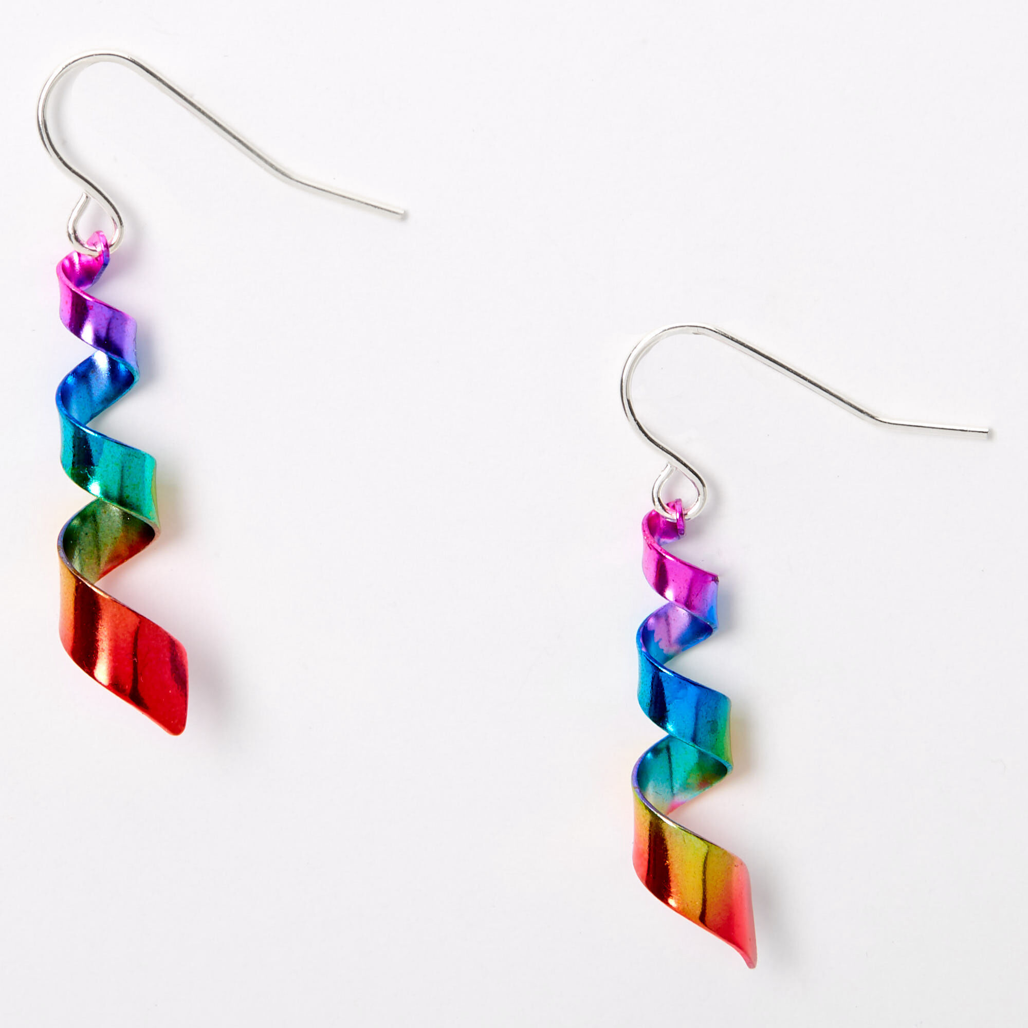 View Claires Tone 1 Rainbow Ribbon Twist Drop Earrings Silver information