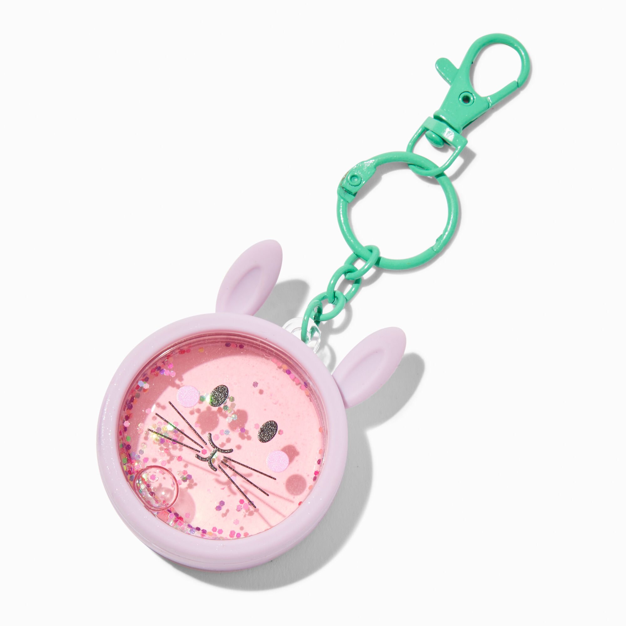 View Claires Bunny Head WaterFilled Glitter Keyring information