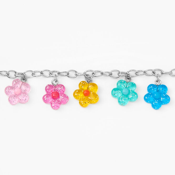 Silver Flower Charm Bracelet- Rainbow,
