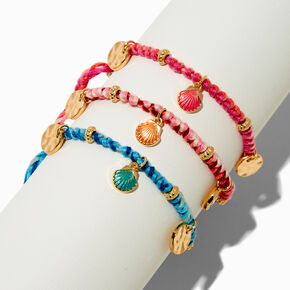 Woven Seashell Charms Adjustable Bracelets - 3 Pack,
