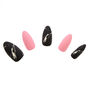 Faux ongles stiletto noirs et roses effet marbr&eacute;,