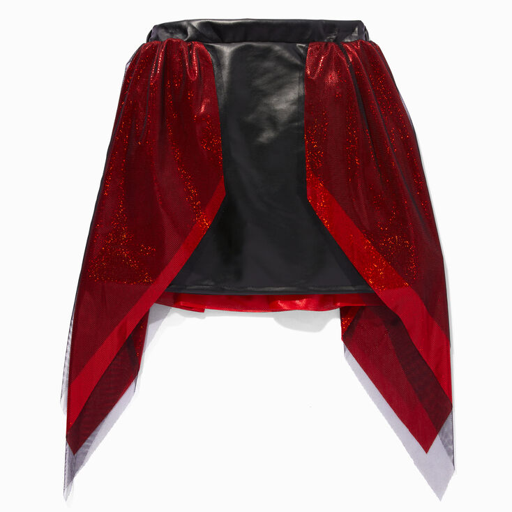 Tutu court devant et long derri&egrave;re noir et rouge,