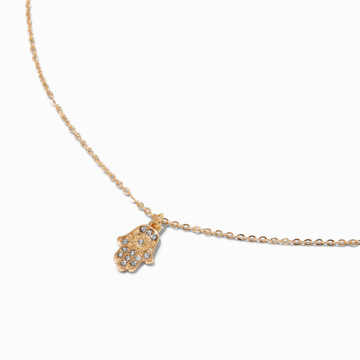 Gold-tone Pav&eacute; Hamsa Pendant Necklace ,