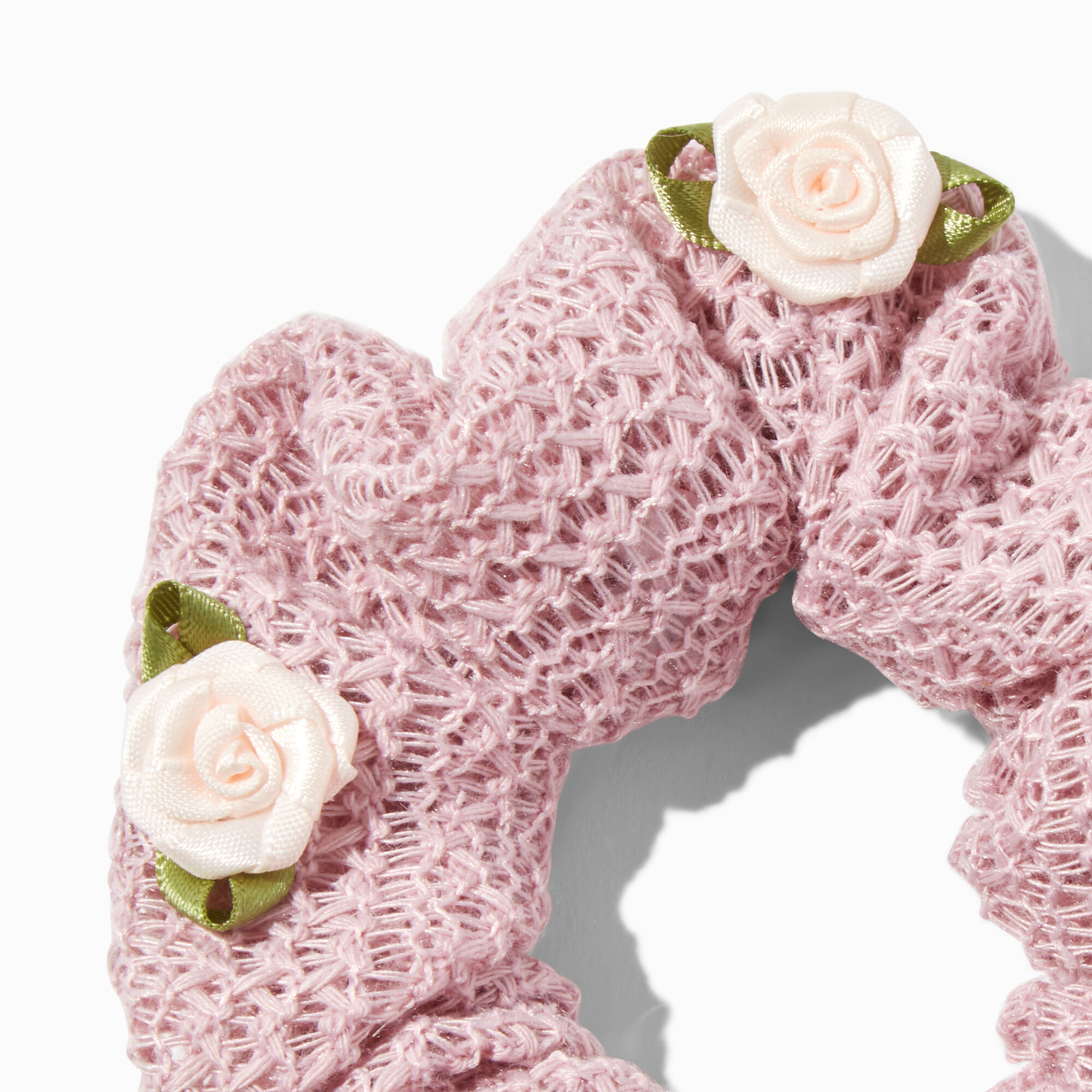 Chouchou en crochet rosette rose tendre,