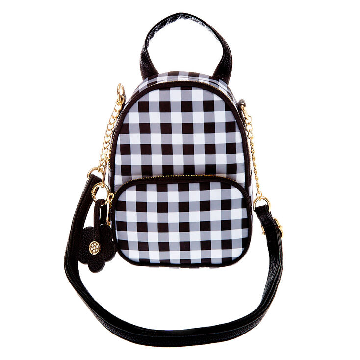 Checkered Pattern Functional Backpack With Bag Charm