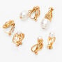 Gold Mixed Pearl Clip On Stud Earrings - 3 Pack,