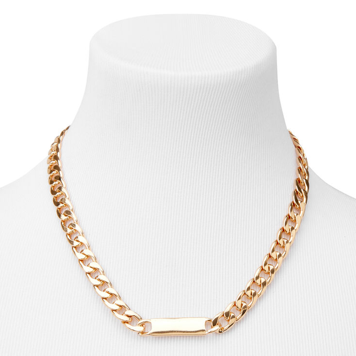 Gold ID Tag Chain Necklace,