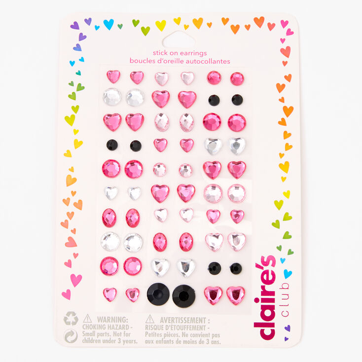 Claire&#39;s Club Pink Gemstones Stick On Earrings - 60 Pack,