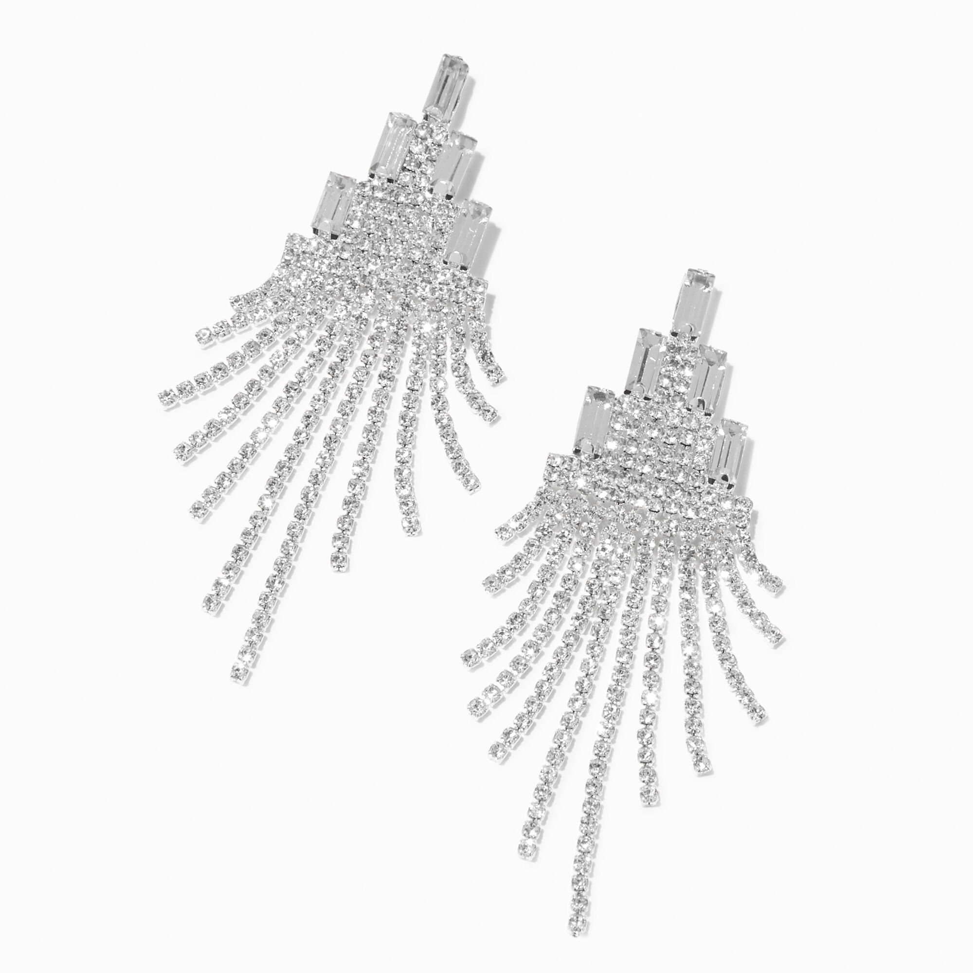 View Claires Crystal Tiered Chandelier 2 Drop Earrings Silver information