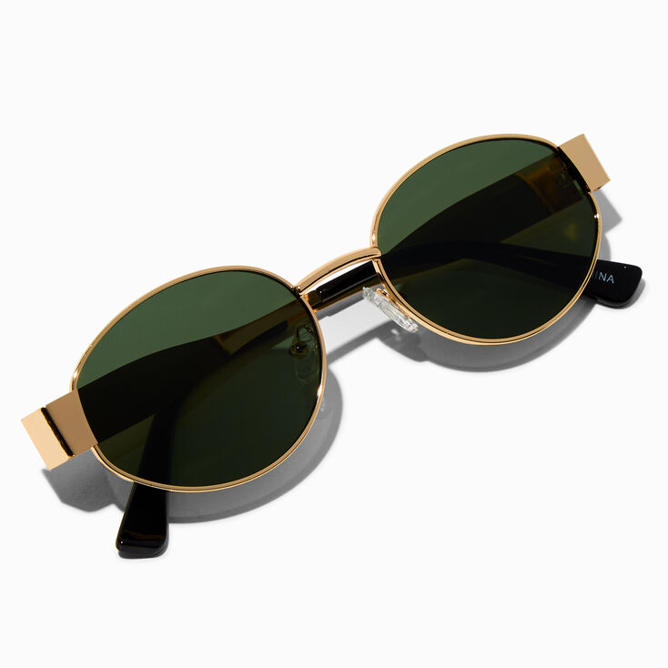 Gold Oval Metal Sunglasses,