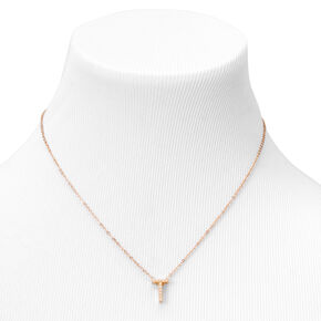 Gold-tone Mini Pearl Initial Pendant Necklace - T,