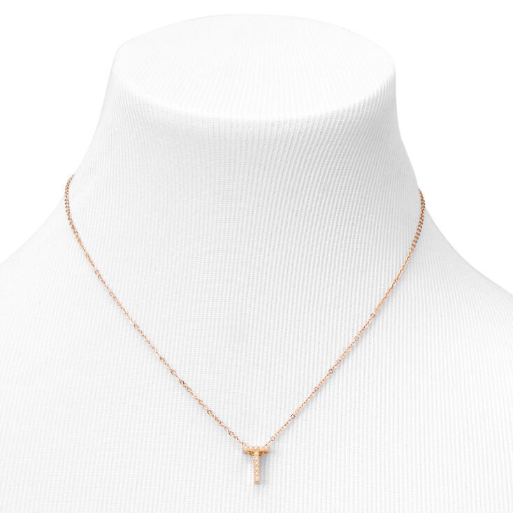 Gold-tone Mini Pearl Initial Pendant Necklace - T,
