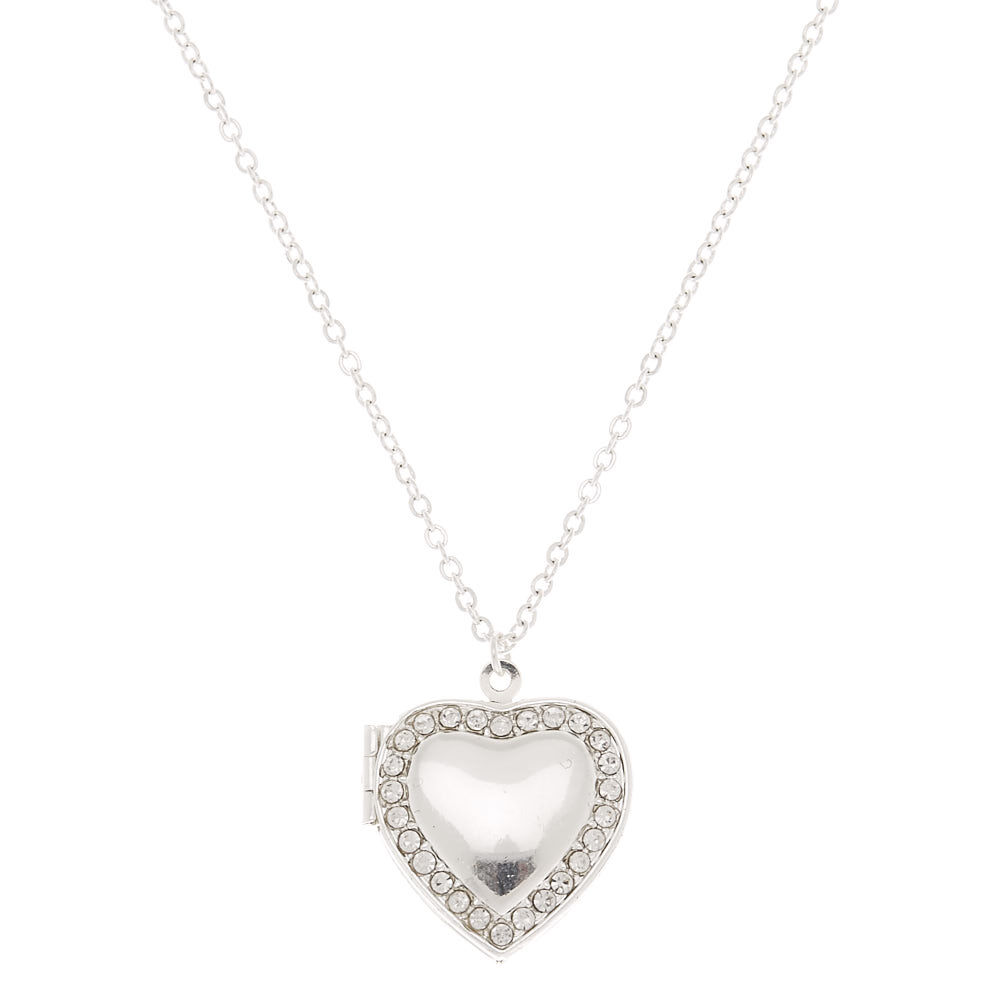 Silver Heart Long Locket Pendant Necklace
