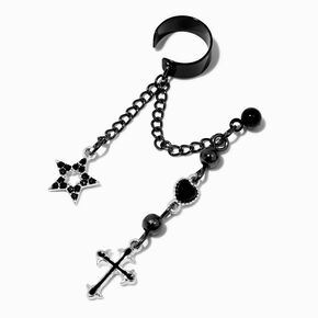 Black Cross Dangling Connector Earrings,
