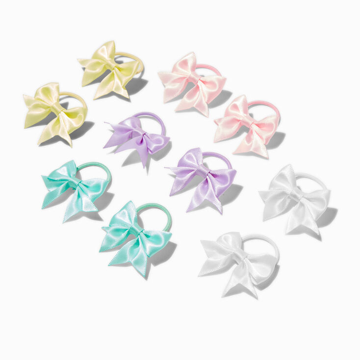 Claire&#39;s Club Satin Pastel Bow Hair Ties - 10 Pack,