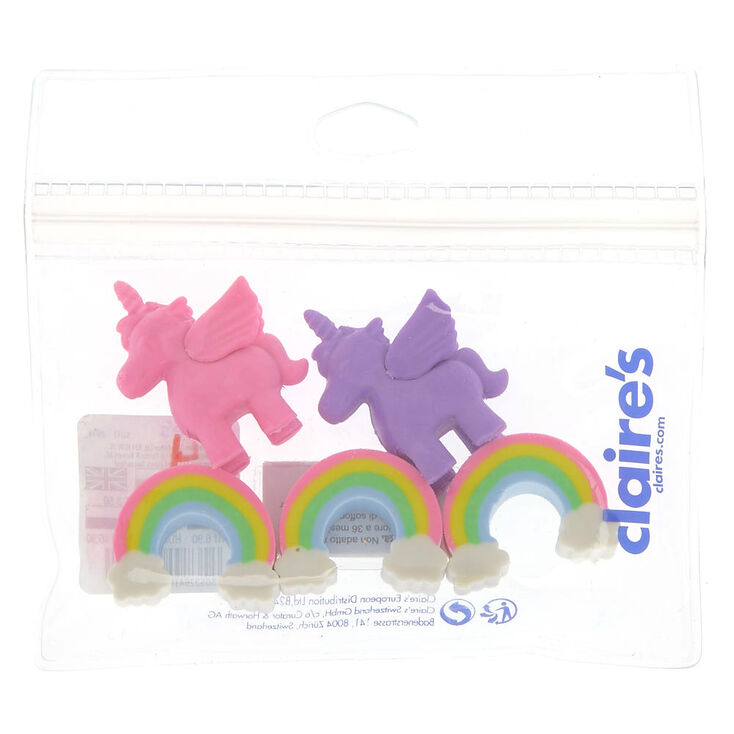Lot de 5&nbsp;gommes licorne et arc-en-ciel,