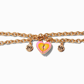 Best Friends Gold-tone Magnetic Split Striped Heart Charm Bracelets - 2 Pack,