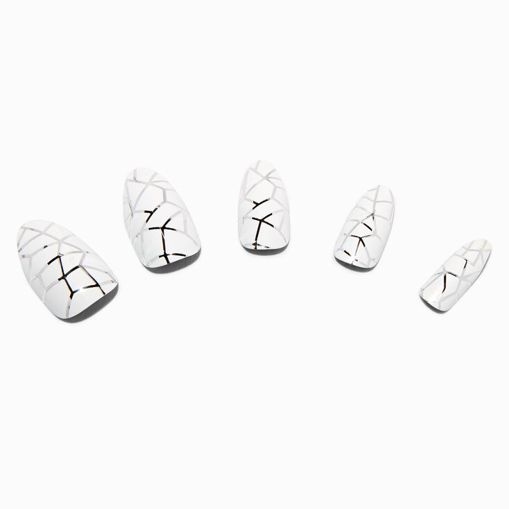 Silver Cracked Stiletto Vegan Faux Nail Set - 24 Pack,