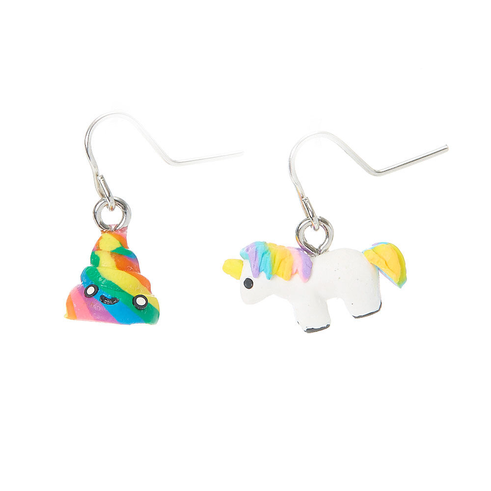Unicorn Rainbow Poop Emoticon Earrings Claire s
