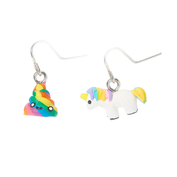 Boucles d&#39;oreilles &eacute;motic&ocirc;nes crotte et licorne arc-en-ciel,
