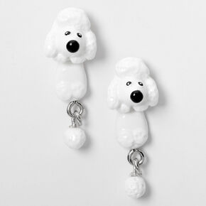 Silver-tone Poodle Ear Jacket Earrings - White,