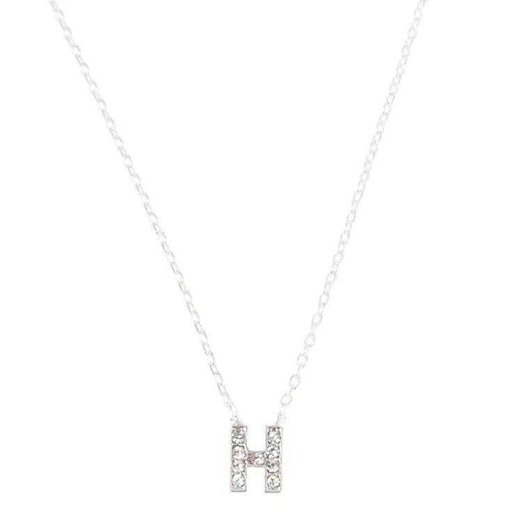Silver Embellished Initial Pendant Necklace - H,