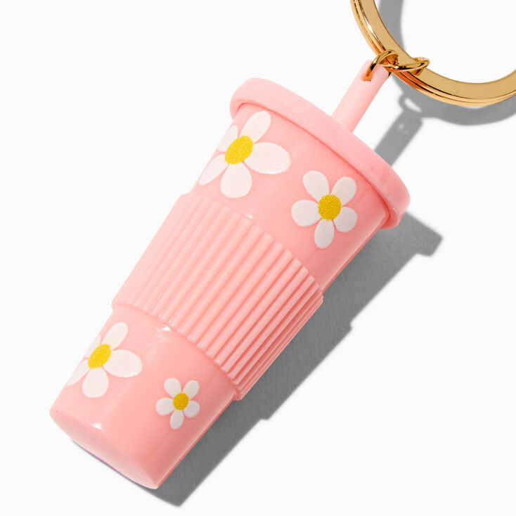 Porte-cl&eacute;s marguerite gobelet caf&eacute; rose,