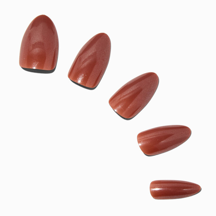 Brown Glazed Long Almond Vegan Faux Nail Set - 24 Pack,