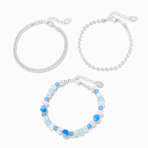 Blue Bubble Silver Chain Bracelet Set - 3 Pack,