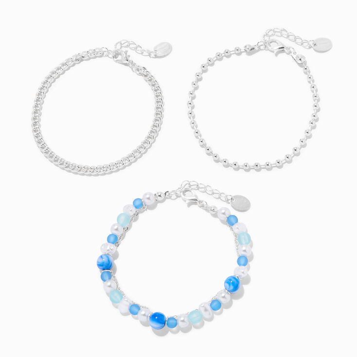 Blue Bubble Silver Chain Bracelet Set - 3 Pack,