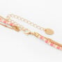 Pink Bead Gold Starfish &amp; Monstera Palm Leaf Multi Strand Choker Necklace,