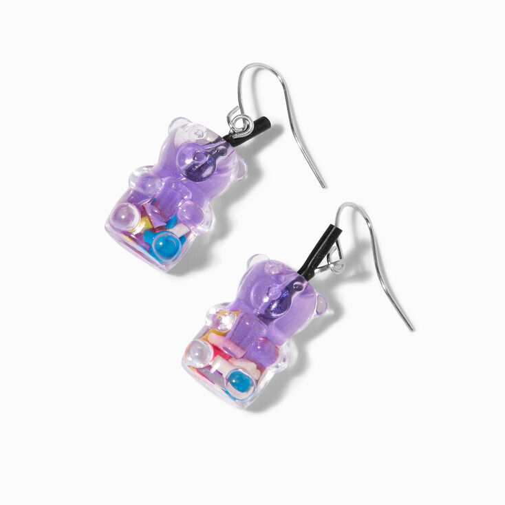 Purple 0.5&quot; Gummy Bear Drop Earrings,