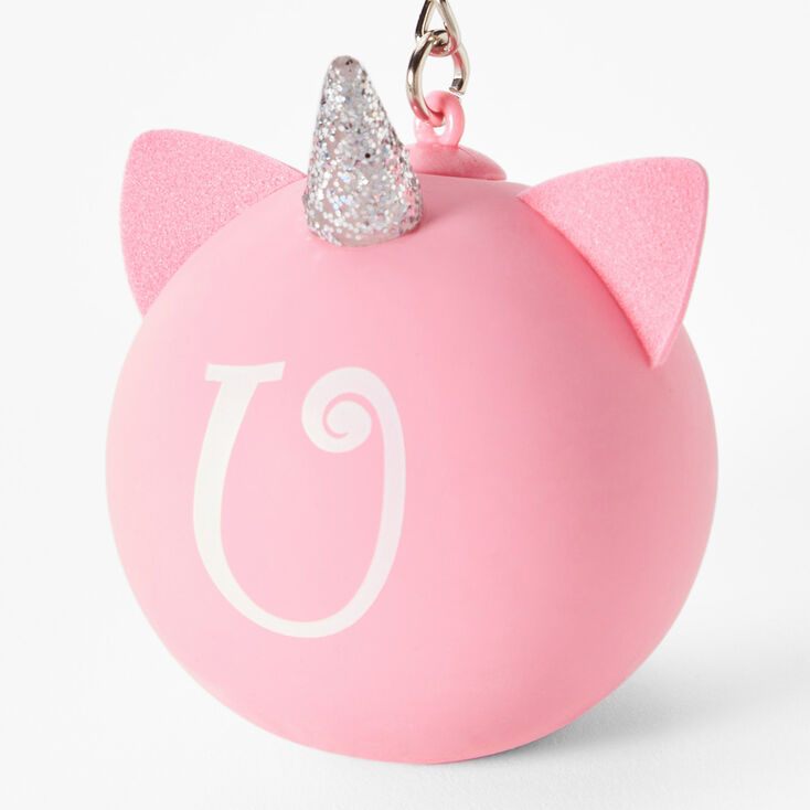 Initial Unicorn Stress Ball Keychain - Pink, U,