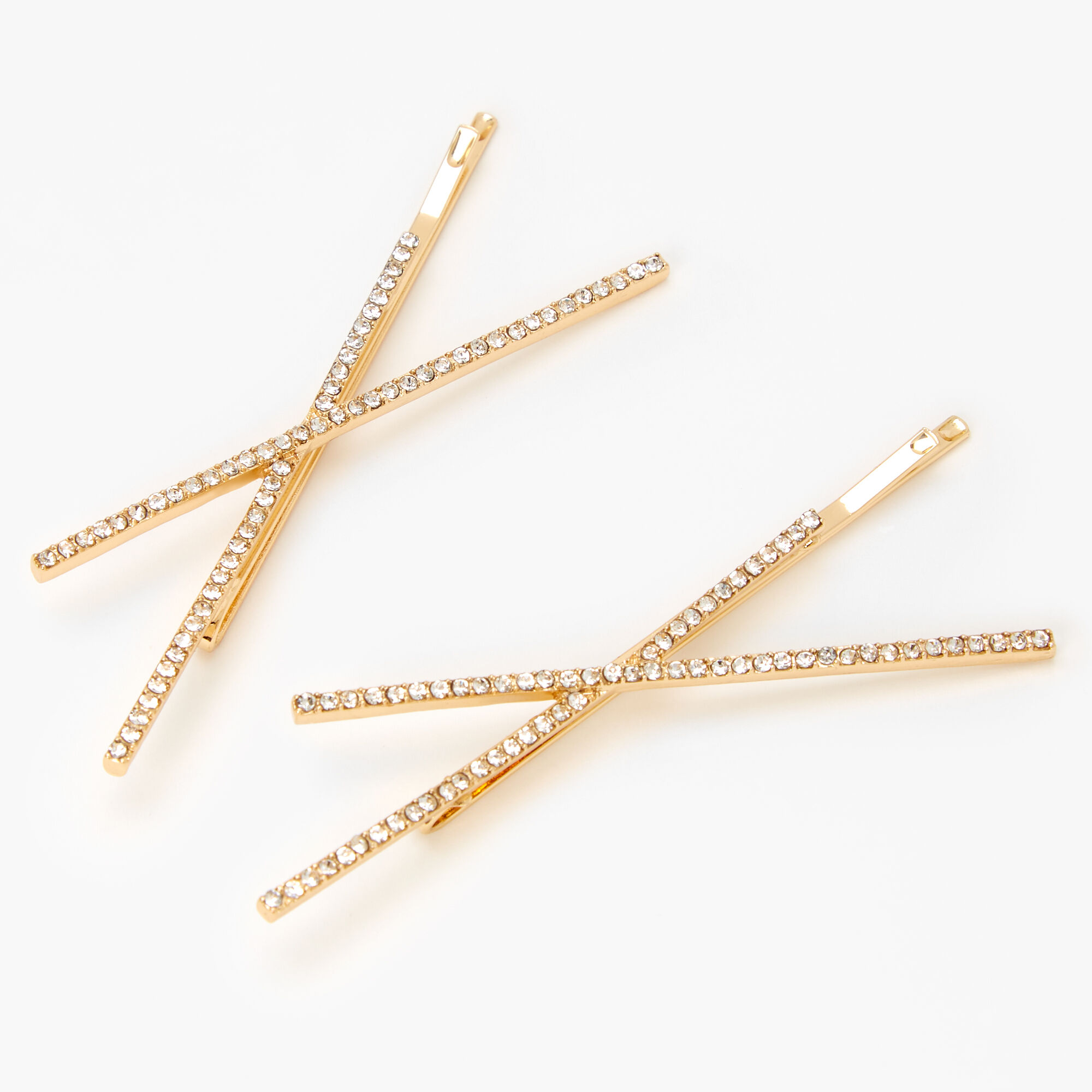 View Claires Tone Rhinestone Criss Cross Hair Pins 2 Pack Gold information
