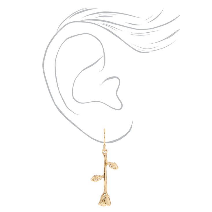 Gold 1.5&quot; Rose Flower Drop Earrings,