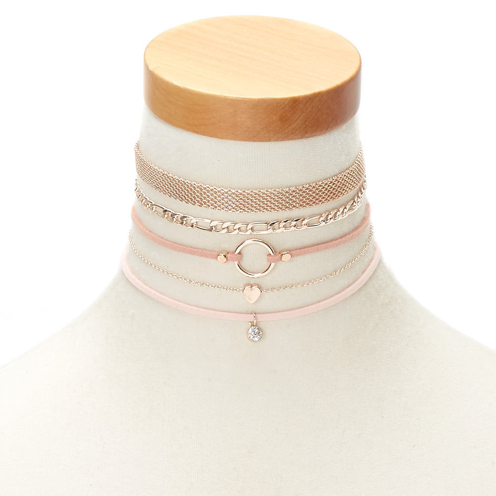 Rose Gold Fishnet Choker Necklaces Pink 5 Pack