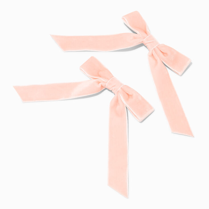 Blush Pink Velvet Bow Hair Clips - 2 Pack,